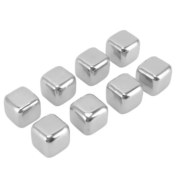 Metal Whisky Iskuber Livsmedelsklass 304 Rostfritt Stål Säker Giftfri Vit Använda Whiskeystenar för Whiskydryck 8 kuber med istång Discount