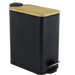 Viking Choice Skraldespande & Papirkurve>Miljøvenlig Sort Bambus & Stål Pedal Spand - 5L, Elegant & Bæredygtigt Badeværelses Skraldespand