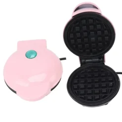 Vaffeljern>Mini dobbeltsidet stavfast vaffelmaskine - Rund multifunktionel morgenmadsmaskine til toastsandwich - Pink (EU-stik 220V)