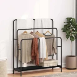 Tøj- & Garderobeopbevaring>Moderne tøjstativ med hylde - Stålramme & konstrueret træ | Farve: Sort | Størrelse: 90x30x100,5 cm