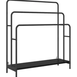 Tøj- & Garderobeopbevaring>Moderne tøjstativ med hylde - Stålramme & konstrueret træ | Farve: Sort | Størrelse: 90x30x100,5 cm