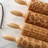 MoodForWood Trækagerulle 25 cm med Håndtag, Sæt med 4, Graveret, Perfekt til Bagning - Vegansk Sætmønster Clearance