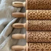 MoodForWood Trækagerulle 25 cm med håndtag, sæt med 5, graveret, perfekt til bagning - mosaikmønster Hot