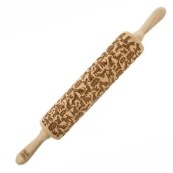 MoodForWood Trækagerulle, Graveret, 43 cm med Håndtag, Perfekt til Bagning - Hundemønster Online