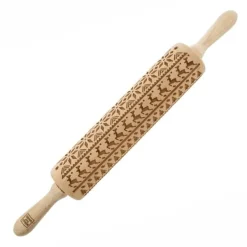 MoodForWood Trækagerulle, Graveret, 43 cm med Håndtag, Perfekt til Bagning - Norsk Mønster