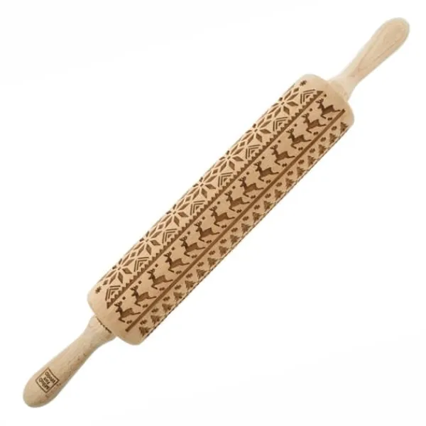 MoodForWood Trækagerulle, Graveret, 43 cm med Håndtag, Perfekt til Bagning - Norsk Mønster