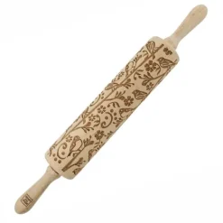 MoodForWood Trækagerulle, Graveret, 43 cm med Håndtag, Perfekt til Bagning - Forårsmønster Hot