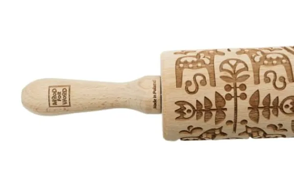 Kageruller>MoodForWood Trækagerulle, Graveret, 43 cm med Håndtag, Perfekt til Bagning - Dala Mønster