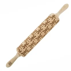 MoodForWood Trækagerulle, Graveret, 43 cm med Håndtag, Perfekt til Bagning - Guldsmedsmønster