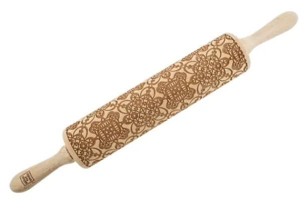 Kageruller>MoodForWood Trækagerulle, Graveret, 43 cm med Håndtag, Perfekt til Bagning - Hulmønster