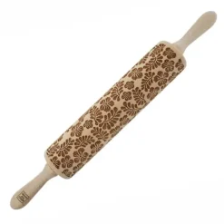MoodForWood Trækagerulle, Graveret, 43 cm med Håndtag, Perfekt til Bagning - Paradise Pattern New