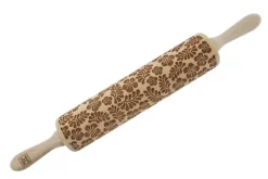 MoodForWood Trækagerulle, Graveret, 43 cm med Håndtag, Perfekt til Bagning - Paradise Pattern New