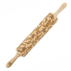 Kageruller>MoodForWood Trækagerulle, Graveret, 43 cm med Håndtag, Perfekt til Bagning - Havmønster