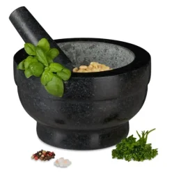 Mortere & Pistiller>Morter og støder, granit, 12x20 cm, sort