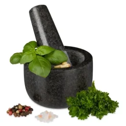 Morter og støder, granit, 6x8,5 cm, grå Clearance