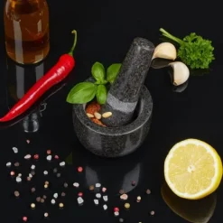 Morter og støder, granit, 6x8,5 cm, grå Clearance