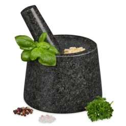 Mortere & Pistiller>Morter og støder, granit, 10x13,5 cm, grå