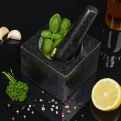 Mortere & Pistiller>Morter og støder, granit, 9.5x11x11 cm, sort