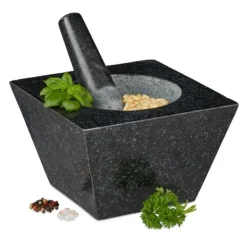 Mortere & Pistiller>Morter og støder, granit, 12x19,5x19,5 cm, sort