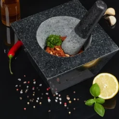 Mortere & Pistiller>Morter og støder, granit, 12x19,5x19,5 cm, sort