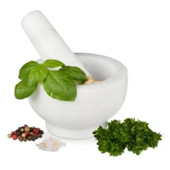 Morter og støder, 6x10 cm, Hvid, Marmor Discount