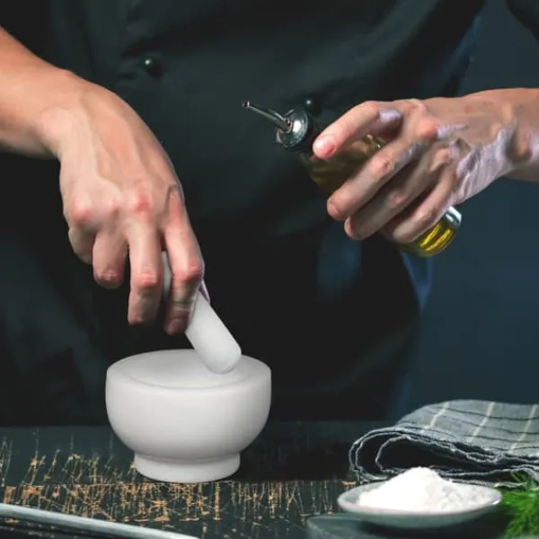 Morter og støder, 6x10 cm, Hvid, Marmor Discount