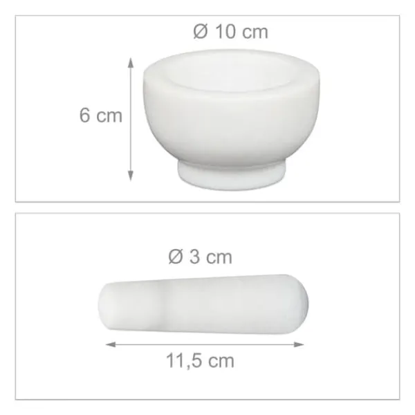 Morter og støder, 6x10 cm, Hvid, Marmor Discount