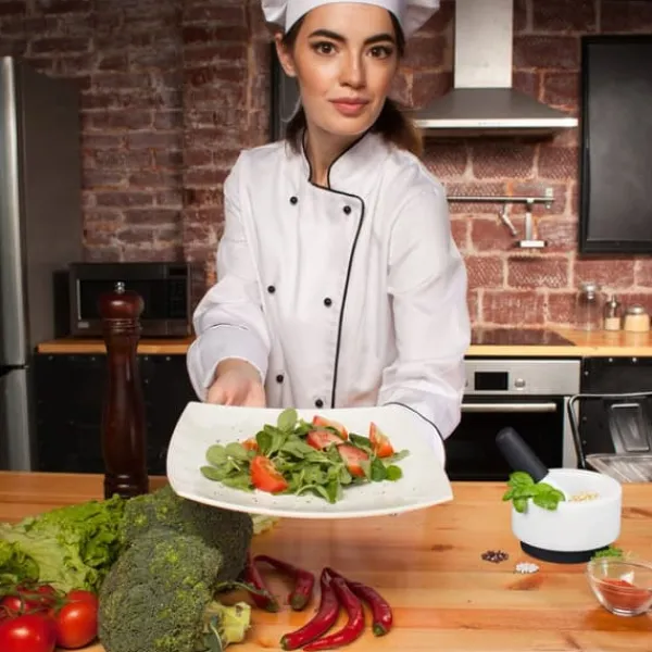 Morter og støder, 8x14 cm, hvid marmor Clearance