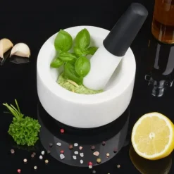 Morter og støder, 8x14 cm, hvid marmor Clearance