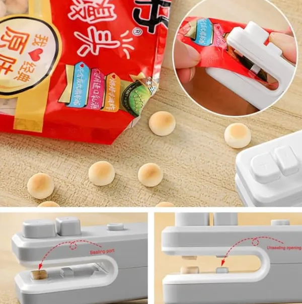 Multifunktionel genopladelig mini bærbar håndholdt termisk vakuumforsegler med skærer til forsegling af madopbevaring - hvid Hot