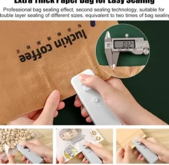 Multifunktionel genopladelig mini bærbar håndholdt termisk vakuumforsegler med skærer til forsegling af madopbevaring - hvid Hot