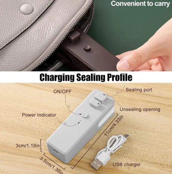 Multifunktionel genopladelig mini bærbar håndholdt termisk vakuumforsegler med skærer til forsegling af madopbevaring - hvid Hot
