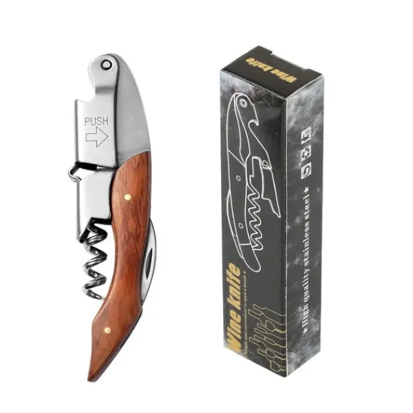 Multifunktionel vinåbner med palisanderhåndtag - 4-i-1 vinåbner i rustfrit stål til professionelle bartendere og hjemmebrug Outlet