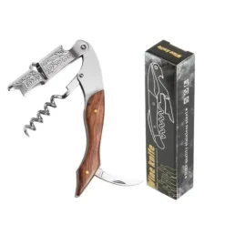 Proptrækker>Multifunktionel vinåbner med pæretræskaft og druebladsmønster - Ideel til vinelskere i Danmark