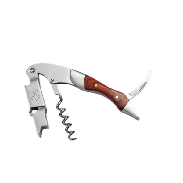 Multifunktionel vinåbner med spids ende, stål og farvet træhåndtag - Perfekt til vinelskere Sale