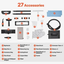 Damprensere>Multifunktionsdamper 27 dele, Effektiv damprenser til hjemmerengøring, hurtig opvarmning, nem betjening, alsidig brug