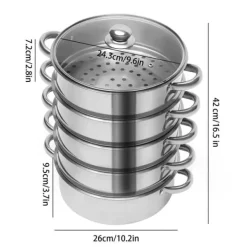 Madlavningsmaskiner>Multi-lag dampkoger, holdbart rustfrit stål, alsidig madlavning,Sølv