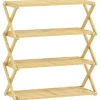 Tøj- & Garderobeopbevaring>Natorleg Bambus Skoreol med 4 Niveauer - Klar til brug Foldbar Skohylde til Entré - 60 x 29 x 67 cm, Naturfarvet