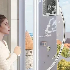 Rengøringsudstyr>OBOSOE dobbeltsidet vinduespudser til højhuse – udtrækkelig U-formet teleskopstang til vinduespudsning