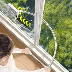 Rengøringsudstyr>OBOSOE dobbeltsidet vinduespudser til højhuse – udtrækkelig U-formet teleskopstang til vinduespudsning