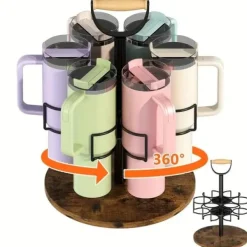 Holdere Til Bordskånere>OBOSOE Drejelig glasreol i støbejern med håndtag - Skridsikker træbund, 360° rotation, kulopvaskestativ, praktisk til køkken og stue