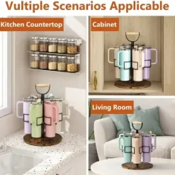 Holdere Til Bordskånere>OBOSOE Drejelig glasreol i støbejern med håndtag - Skridsikker træbund, 360° rotation, kulopvaskestativ, praktisk til køkken og stue