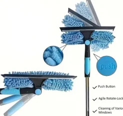 OBOSOE 2-i-1 Teleskopisk Skaft Vinduesskraber 313cm – Vinduespudser og gummiskraber til høje vinduer, biler, brusere, indendørs og udendørs Hot