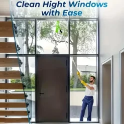 OBOSOE 2-i-1 Teleskopisk Skaft Vinduesskraber 313cm – Vinduespudser og gummiskraber til høje vinduer, biler, brusere, indendørs og udendørs Hot