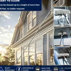 OBOSOE 2-i-1 Teleskopisk Skaft Vinduesskraber 313cm – Vinduespudser og gummiskraber til høje vinduer, biler, brusere, indendørs og udendørs Hot