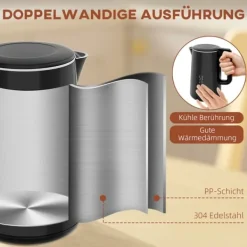 OBOSOE kedel- og brødristersæt – 1,5 l kedel og 2 toastskiver, 2200 W, 7 risteniveauer, optøning, genopvarmning, krummebakke, sort New