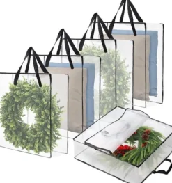 Opbevaringsposer Til Hjemmet>OBOSOE kranse opbevaringspose – pakke med 5, 66 cm, 90 L, til hjemmet, jul, årstidens dekorationer og tekstiler
