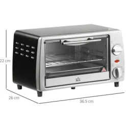 OBOSOE 10L elektrisk ovn – justerbar temperatur, 750W, timer, grill og stegepande, kompakt design, sølv og sort Hot