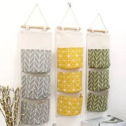 OBOSOE 3-Pak Hængende Opbevaringstaske med 3 Rum - Bomuld/Linned Vægopbevaring til Soveværelse, Stue og Køkken New