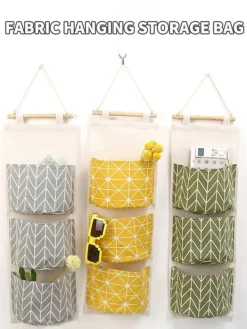 OBOSOE 3-Pak Hængende Opbevaringstaske med 3 Rum - Bomuld/Linned Vægopbevaring til Soveværelse, Stue og Køkken New